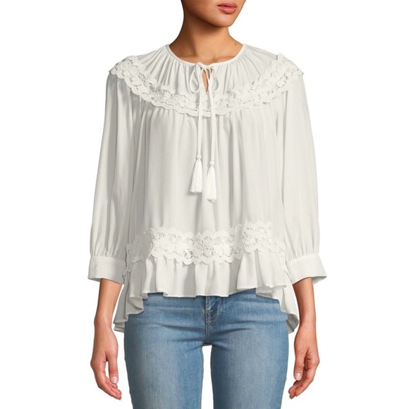 Kate Spade - Rambling Roses Silk Inset Blouse - Ivory/White - Picture 5 of 16